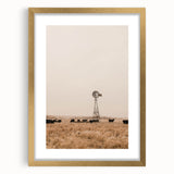 Farmhouse Wall Art – Windmill and Cattle in Field – Rustic Country Decor