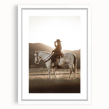 Farmhouse Wall Art – Cowboy on Horseback at Sunset – Rustic Country Decor