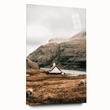 Farmhouse Wall Art – Tranquil Church in Rustic Mountain Scenery
