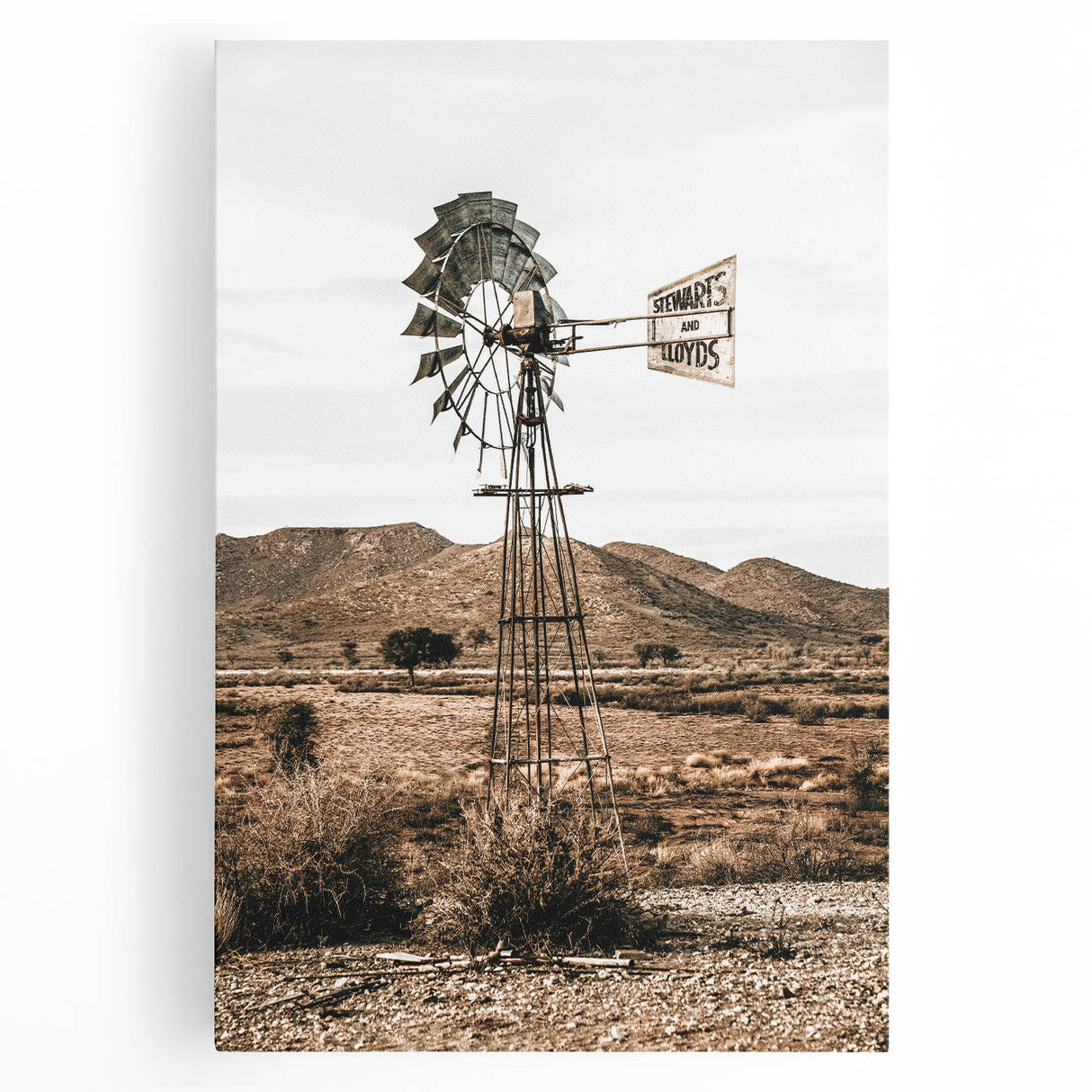 Farmhouse Wall Art – Rustic Windmill in Desert Landscape for Country Decor