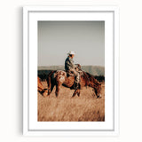 Cowboy and Horse Wall Art | Rustic Farmhouse Decor | Country Style Print