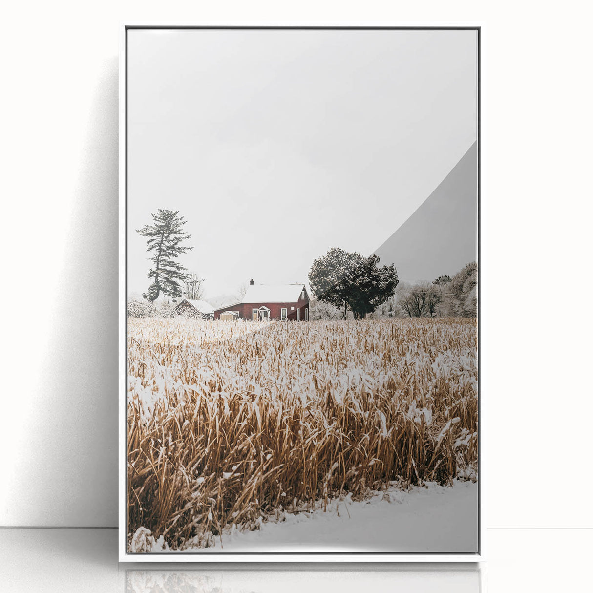 Snowy Farmhouse in Winter Wall Art | Rustic Farmhouse Decor for Homes