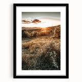 Farmhouse Wall Art – Golden Sunset over Countryside Hills for Rustic Decor