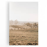 Farmhouse Wall Art – Misty Morning Fields Print for Rustic Country Decor
