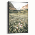 Rustic Farmhouse Wall Art - Serene Mountain Valley with Wildflowers