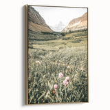 Rustic Farmhouse Wall Art - Serene Mountain Valley with Wildflowers