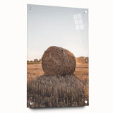 Farmhouse Wall Art - Hay Bale at Sunset for Rustic Country Decor