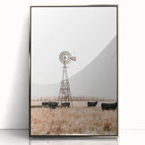 Farmhouse Wall Art: Windmill and Cattle Scene for Rustic Country Decor
