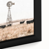 Farmhouse Wall Art: Windmill and Cattle Scene for Rustic Country Decor