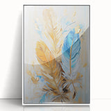 Glam Wall Art | Luxurious Gold and Blue Feather Art | Modern Glam Decor
