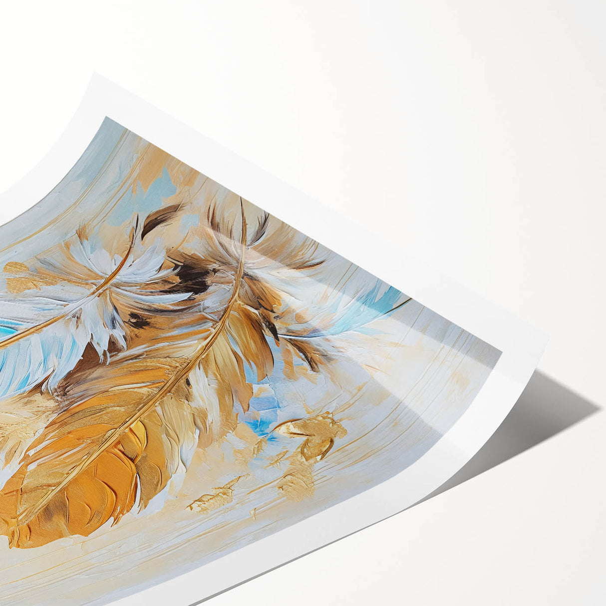 Glam Wall Art | Luxurious Gold and Blue Feather Art | Modern Glam Decor