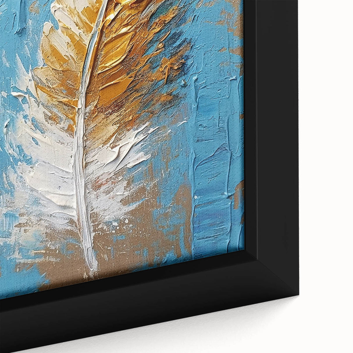 Elegant Blue and Gold Feather Art - Glam Wall Art for Luxury Interiors