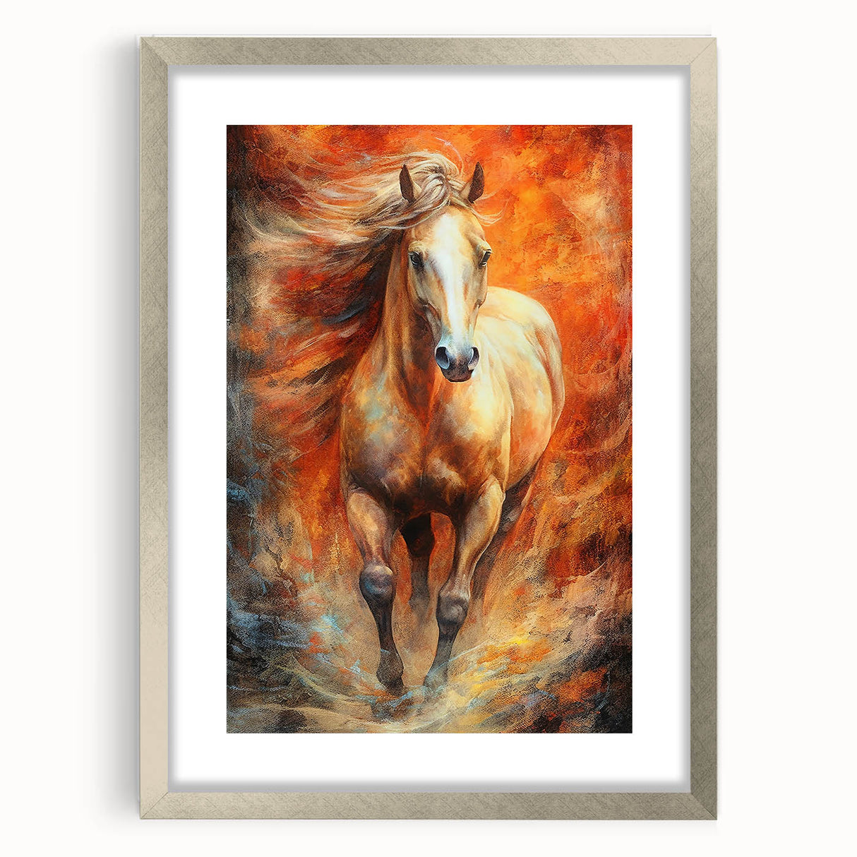 Fiery Horse Glam Wall Art - Luxury Red and Gold Decor for Bold Interiors