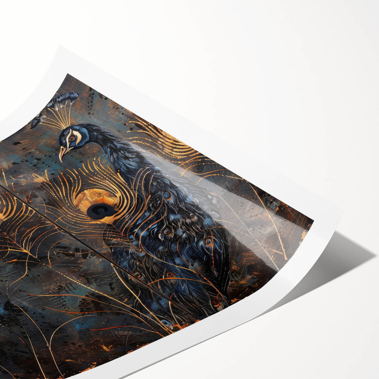 Glamorous Peacock Feather Wall Art – Luxury Black and Gold Decor