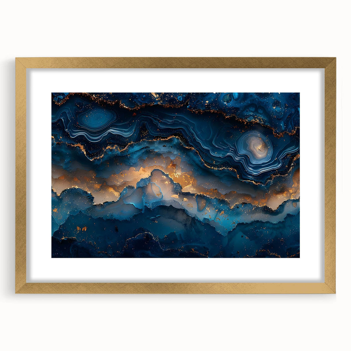 Glamorous Blue and Gold Abstract Wall Art – Luxury Modern Decor