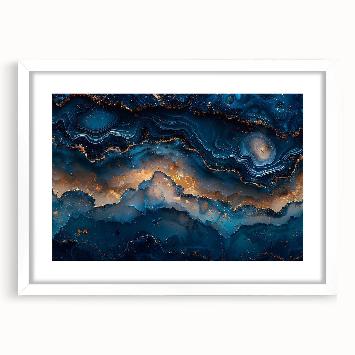 Glamorous Blue and Gold Abstract Wall Art – Luxury Modern Decor