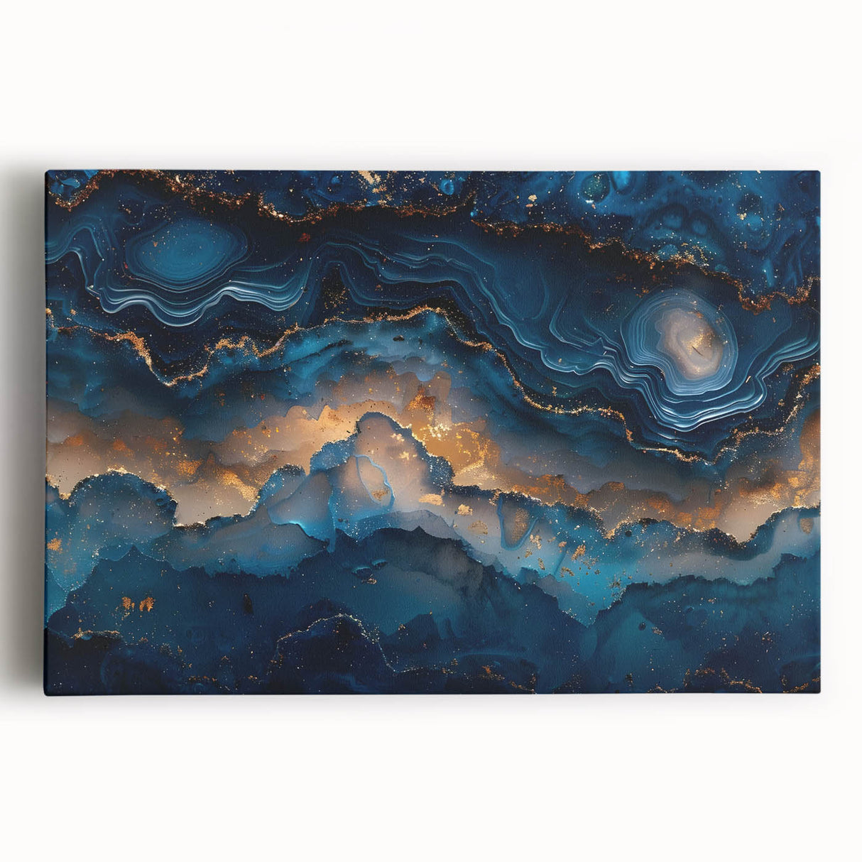 Glamorous Blue and Gold Abstract Wall Art – Luxury Modern Decor