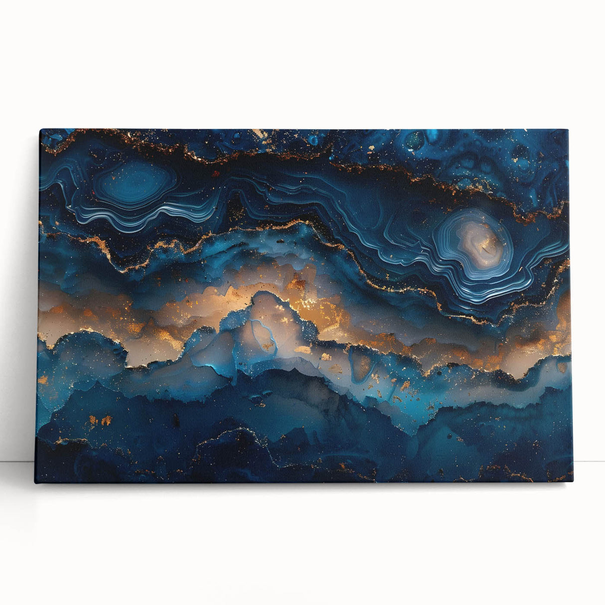 Glamorous Blue and Gold Abstract Wall Art – Luxury Modern Decor