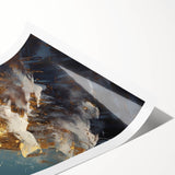 Majestic Mountain Glam Wall Art - Luxury Gold and Blue Decor for Homes