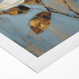 Elegant Floral Glam Wall Art - White Flower on Blue and Gold Background