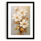 Chic Floral Glam Wall Art - Cream Blossoms with Gold Leaves Accent