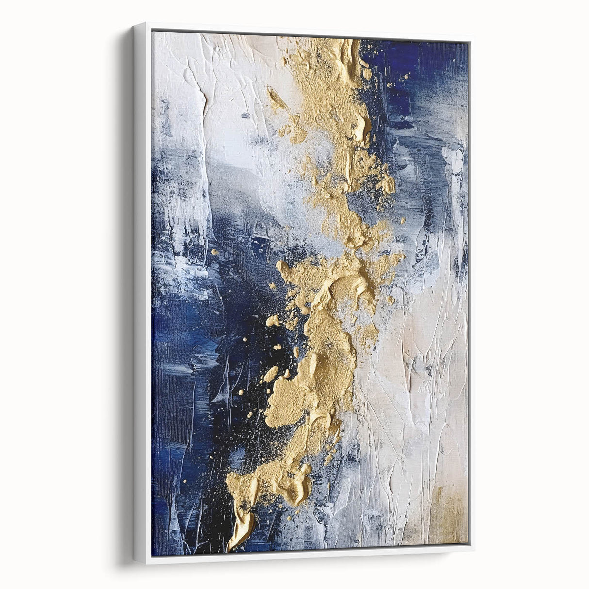 Modern Abstract Glam Wall Art - Gold and Navy Blue Textured Canvas