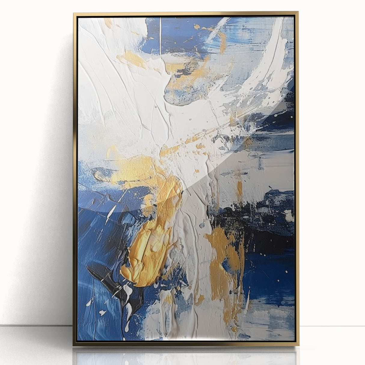 Abstract Gold and Navy Blue Modern Textured Canvas Wall Art