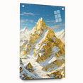 Golden Peak Mountain Canvas Art - Luxurious Wall Décor with Snowy Accents
