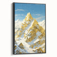 Golden Peak Mountain Canvas Art - Luxurious Wall Décor with Snowy Accents
