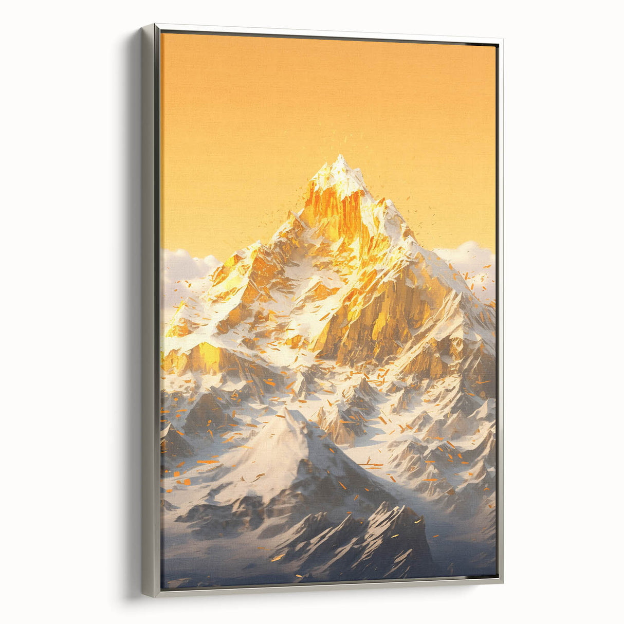 Golden Radiance Mountain Canvas Art – Snow-Capped Peak in Glowing Sunset