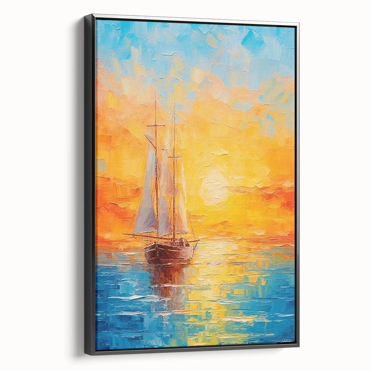 Sunset Sailing Dream – Colorful Ship on the Horizon Canvas Art