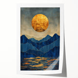 Golden Horizon – Abstract Mountain and Sun Art with Luxe Gold Leaf