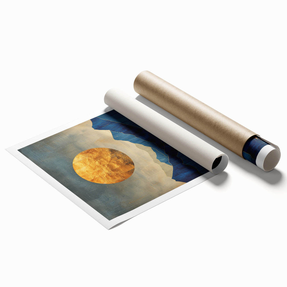 Golden Horizon – Abstract Mountain and Sun Art with Luxe Gold Leaf