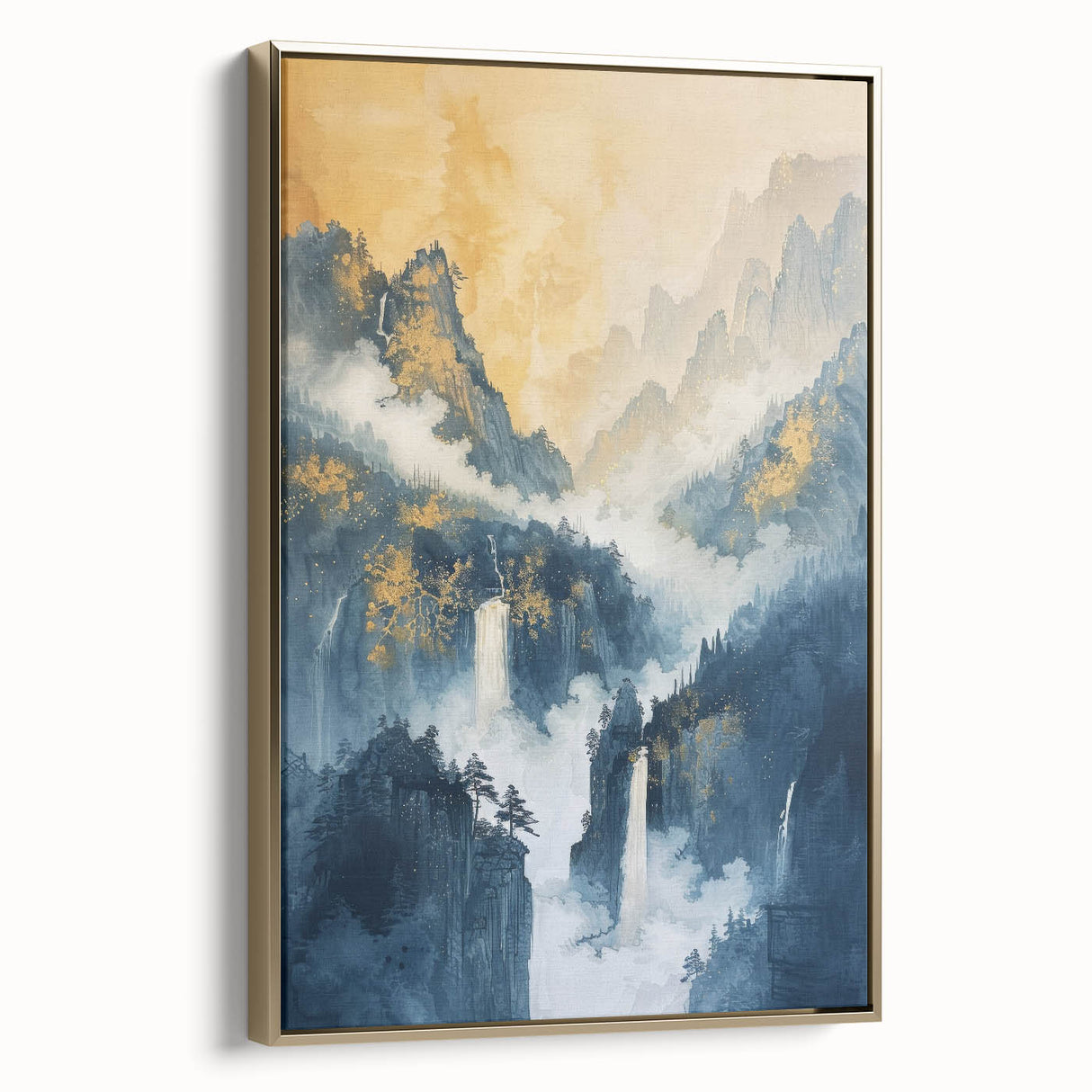 Glam Wall Art with Waterfall Scene - Luxury Metallic and Chic Decor