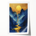 Golden Sun Glam Wall Art - Luxury Waterfall and Chic Decor