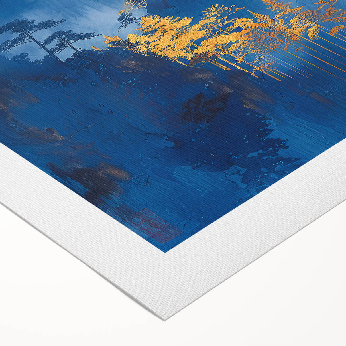 Glam Wall Art - Radiant Golden Sun and Trees in Blue Mountain Landscape