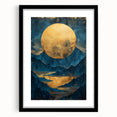 Glam Wall Art - Large Golden Moon Over Dark Blue Mountains and Reflections