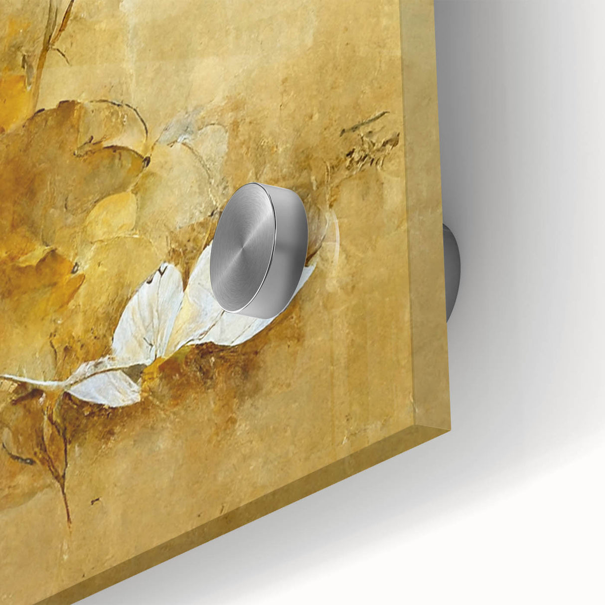 Glam Wall Art - Elegant White Flowers on Gold Background in Modern Style