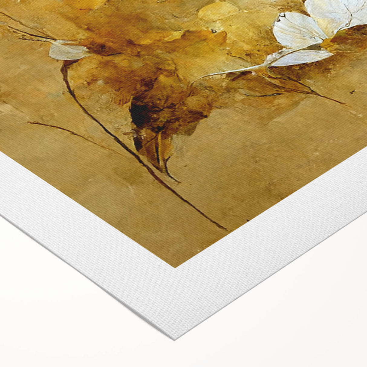 Glam Wall Art - Elegant White Flowers on Gold Background in Modern Style