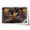 Glam Wall Art - Luxurious Golden Floral Design with Dark Leaves on Black
