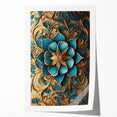 Glam Wall Art - Intricate Blue and Gold 3D Floral Design for Elegant Homes