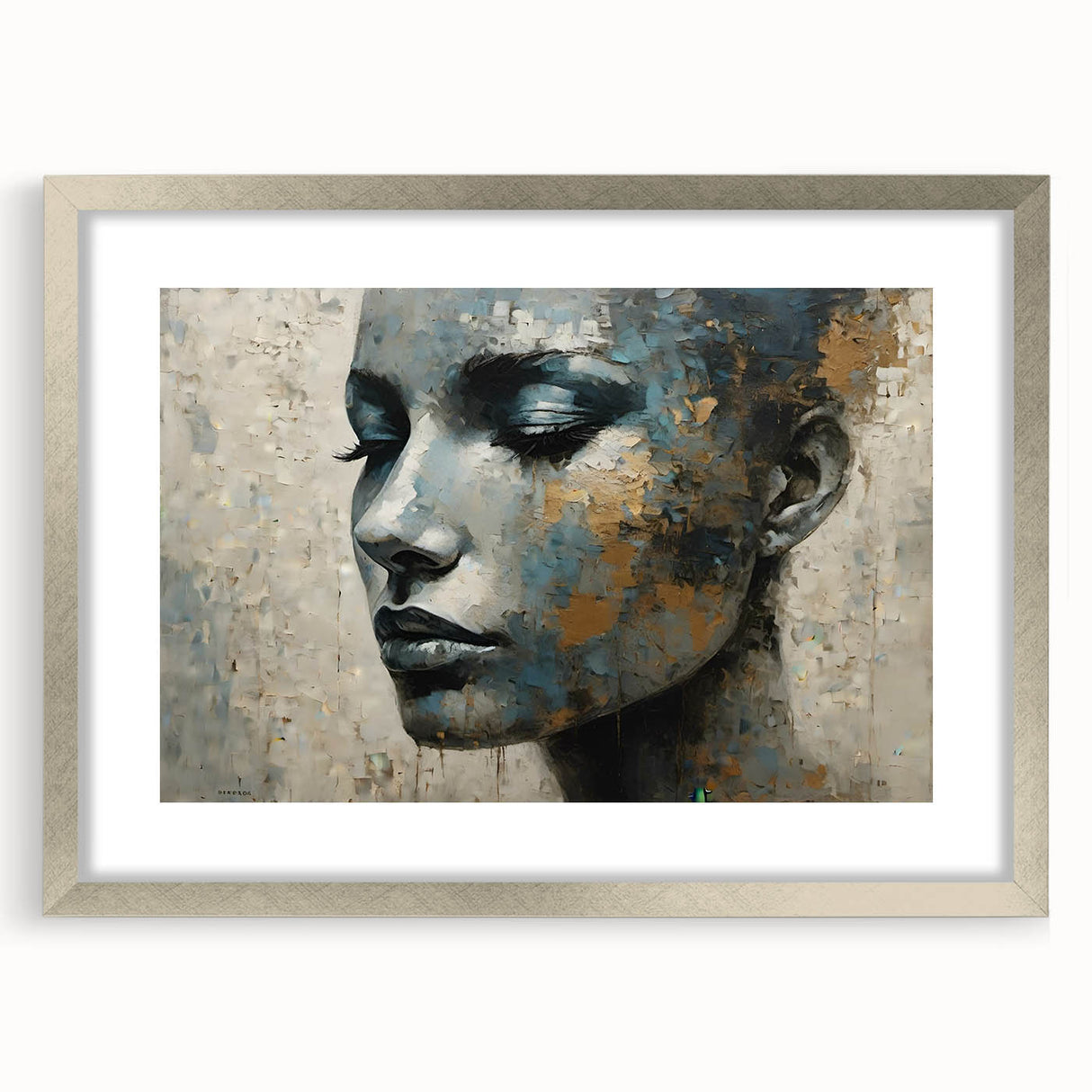 Glam Wall Art - Emotional Portrait with Gold and Blue Textures