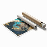 Glamorous Portrait Art - Gold and Teal Accents in Bold Abstract Style