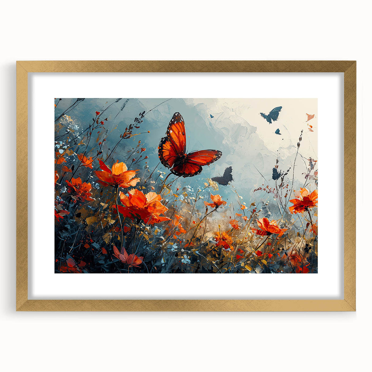 Bold Butterfly & Poppies Wall Art - Nature-Inspired Glam Design