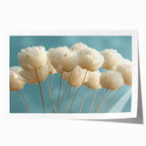 Delicate White Blossoms - Soft Floral Wall Art in Light Blue and White