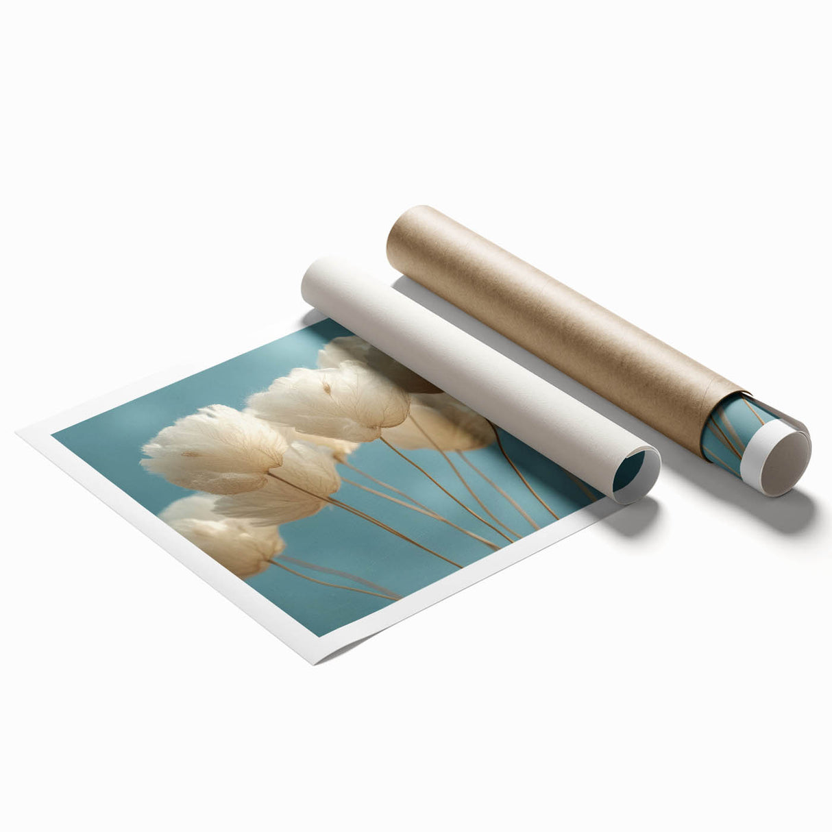 Delicate White Blossoms - Soft Floral Wall Art in Light Blue and White