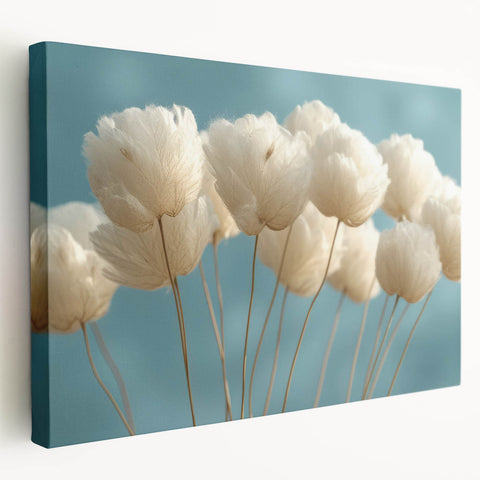 Delicate White Blossoms - Soft Floral Wall Art in Light Blue and White