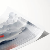 Glam Wall Art – Red Tree with Minimalist Gray Mountains for Modern Decor