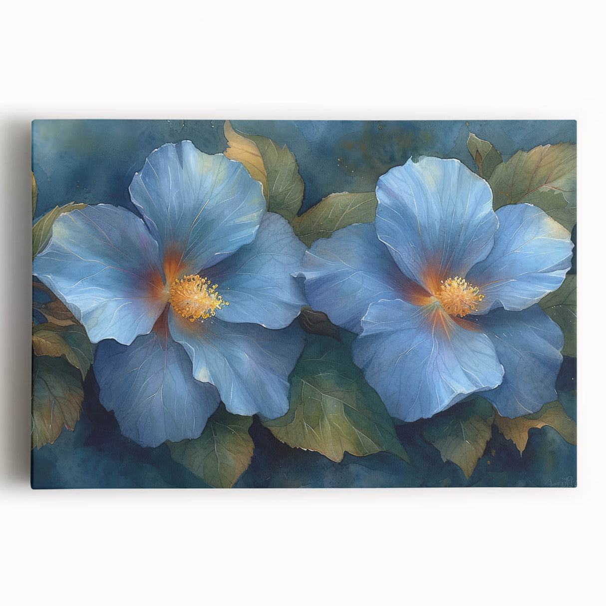 Elegant Blue Flower Glam Wall Art – Luxury Botanical Glam Decor