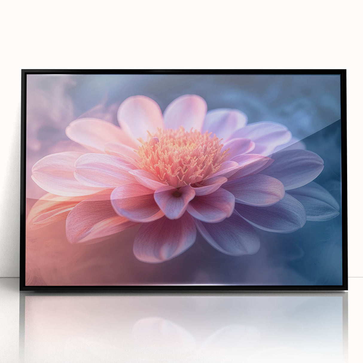 Glamorous Pink and Blue Flower Wall Art – Luxury Modern Botanical Decor